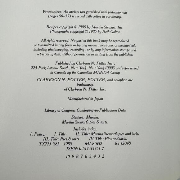 Martha Stewart Pies & Tarts Vintage 1985 1st Edition Clarkson Potter - Picture 4 of 8